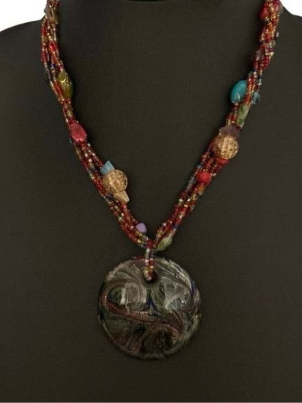 Artisan Dichroic Glass
Pendant Beaded Necklace
17" Multicolor Multi-strand
